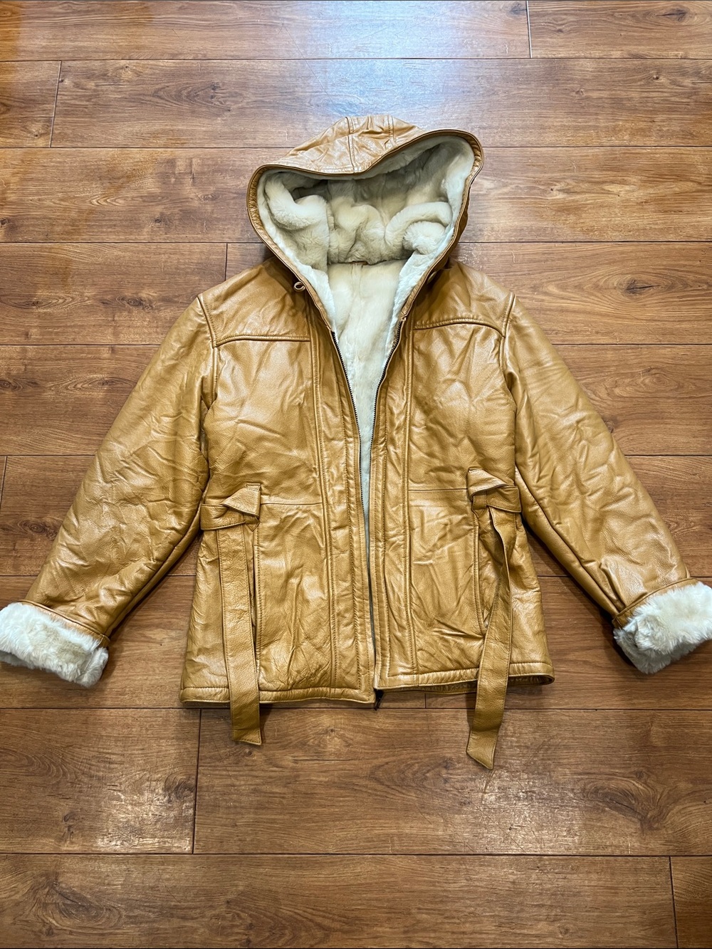 Vintage Wilson Tan Shearling-Lined Hooded Leather Jacket